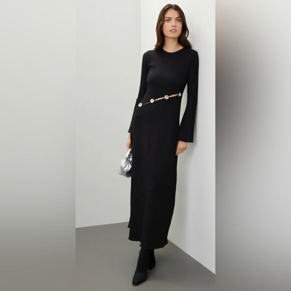 As is RTR 
Simon Miller
Simm Dress Black/Silver Long Sleeve Cut Out sz Xs xSmall - Picture 1 of 10
